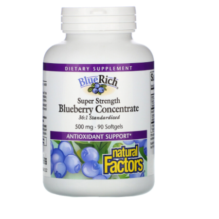 BLUEBERRY CONCENTRATE SUPER STRENGTH-NATURAL FACTORS- 500MG 90 SOFTGELS