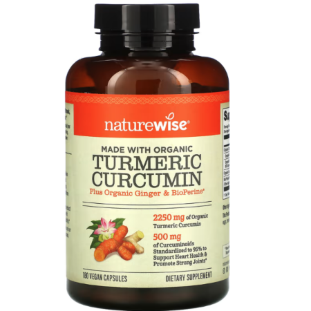 TURMERIC CURCUMIN ORGANIC  WITH GINGER AND BIO PERINE- NATUREWISE- 180 VEGAN CAPS